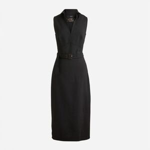 NWT J. Crew Black Belted Sheath Dress In Italian City Wool 8p Petite Medium